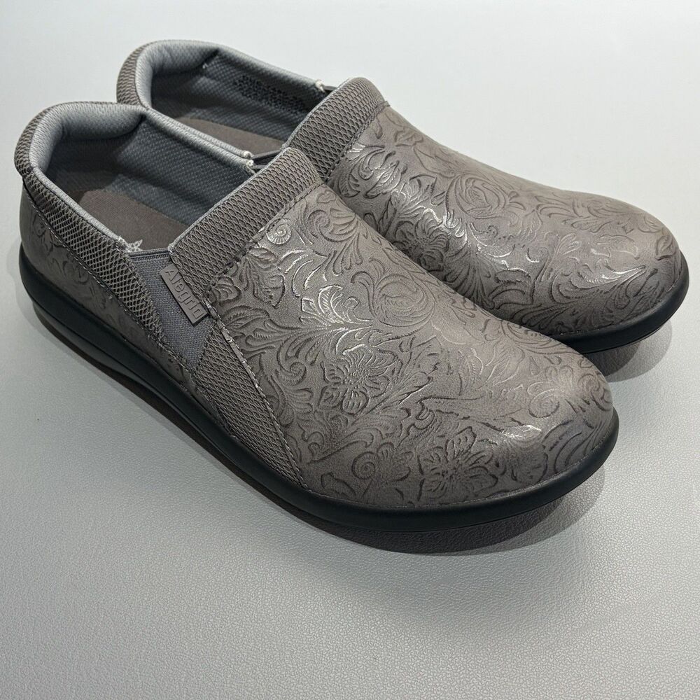 Alegria Duette Clogs Slip-On Shoes EU 42 US 11.5-12 Gray Floral Embossed Vegan